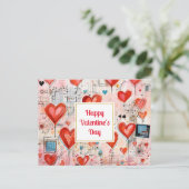 Red Hearts Whimsical Love Pattern Valentine's Day Feestdagenkaart (Staand voorkant)