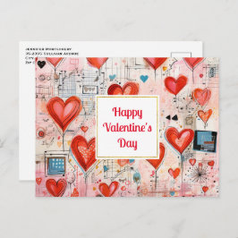 Red Hearts Whimsical Love Pattern Valentine's Day Feestdagenkaart