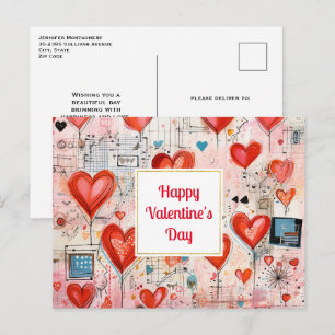 Red Hearts Whimsical Love Pattern Valentine's Day Feestdagenkaart