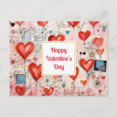 Red Hearts Whimsical Love Pattern Valentine's Day Feestdagenkaart (Voorkant)