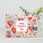 Red Hearts Whimsical Love Pattern Valentine's Day Feestdagenkaart (Staand voorkant)