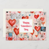 Red Hearts Whimsical Love Pattern Valentine's Day Feestdagenkaart (Voorkant / Achterkant)