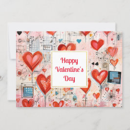 Red Hearts Whimsical Love Pattern Valentine's Day Feestdagenkaart