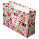 Red Hearts Whimsical Love Pattern Valentine's Day Groot Cadeauzakje (Voorkant Gekanteld)