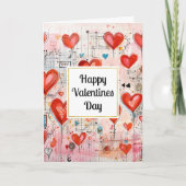 Red Hearts Whimsical Love Pattern Valentine's Day Kaart (Voorkant)