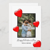 Red Hearts White Happy Valentijnse foto Feestdagenkaart (Voorkant / Achterkant)