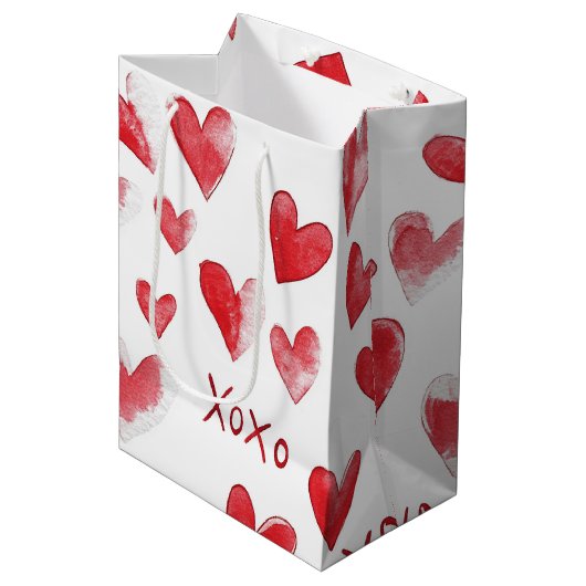 Red Hearts XOXO Love Medium Cadeauzakje (Voorkant Gekanteld)