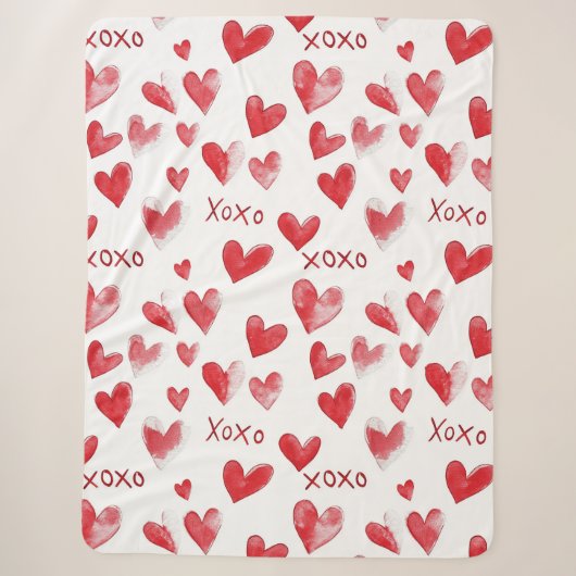 Red Hearts XOXO Love Sherpa Deken (Voorkant)