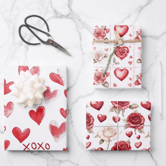 Red Hearts XOXO Love Valentijnsdag Romance Inpakpapier Vel (Voorkant)