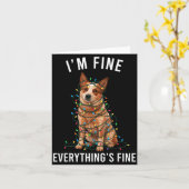 Red Heeler Christmas I'm Fine Everything Is Fine  Kaart (Gele Bloem)