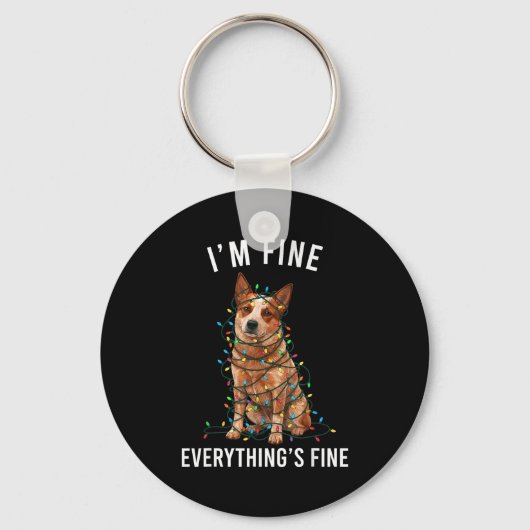 Red Heeler Christmas I'm Fine Everything Is Fine Sleutelhanger (Voorkant)