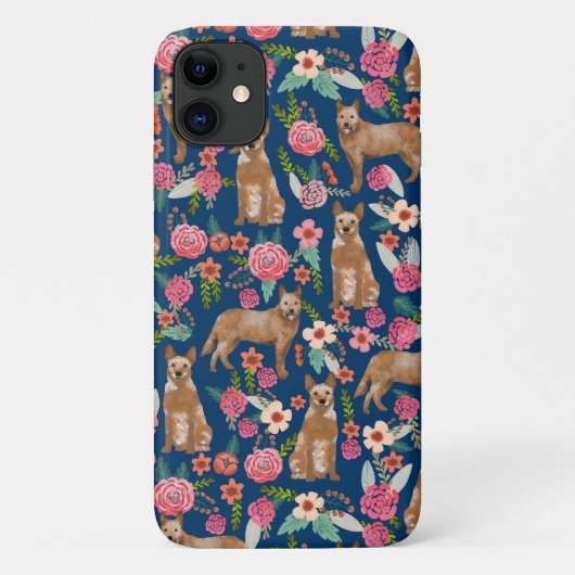 Red Heeler dog  florals navy Case-Mate iPhone Case (Achterkant)