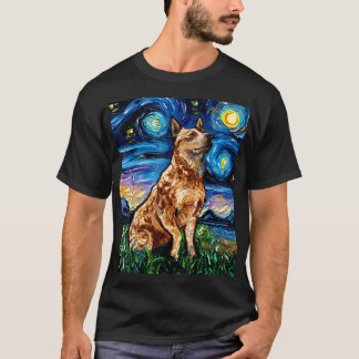Red Heeler Sterrennacht Cattle Dog Kleurrijke Kuns T-shirt