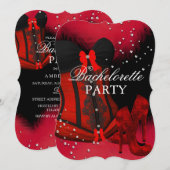 Red Heels Feather Lace Corset Bachelorette Kaart (Voorkant / Achterkant)