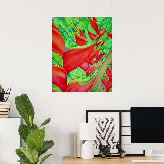Red Heliconia Poster (Thuiskantoor)