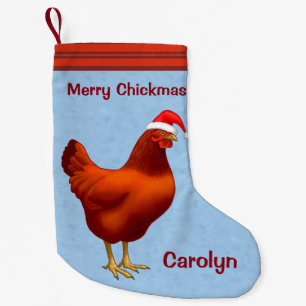 Red Hen in Santa Hat Merry Chickmas Kleine Kerstsok