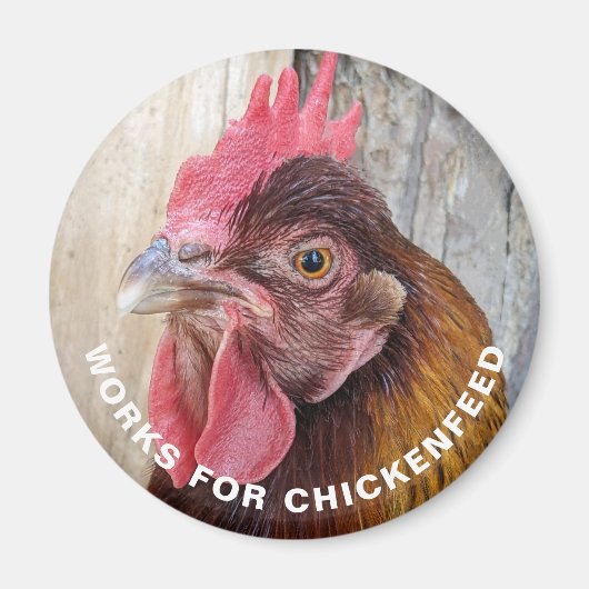 Red Hen Works for Chickenfeed Funny Magnet (Voorkant)