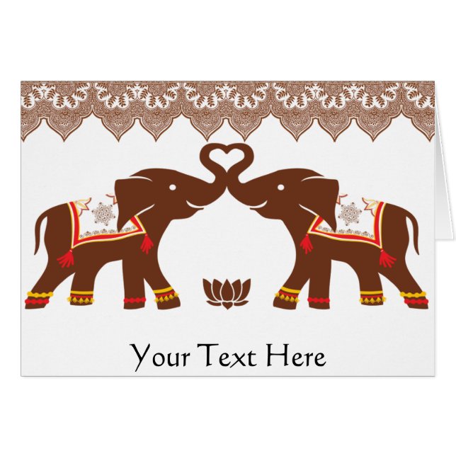 Red Henna Elephant Love Card (Voorkant Horizontaal)
