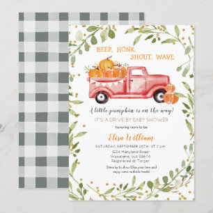 Red Herfst Pumpkin Truck Drive by Baby shower Kaart