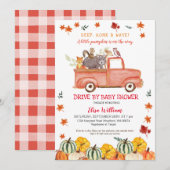 Red Herfst Truck Pumpkin Autumn drive by Baby show Kaart (Voorkant / Achterkant)