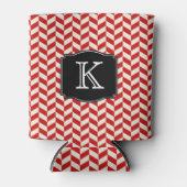 Red Herringbone Chevrons Patroon met Monogram Blikjeskoeler (Voorkant)