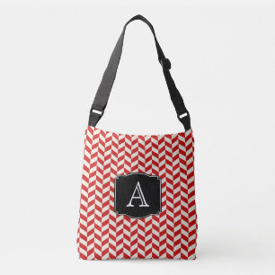 Red Herringbone Chevrons Patroon met Monogram Crossbody Tas
