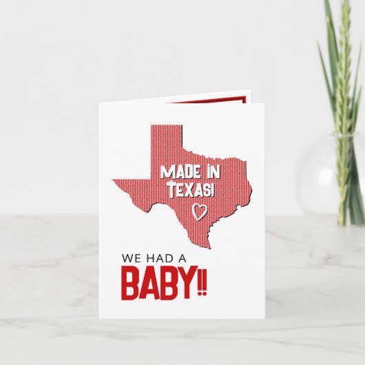 Red Herringbone Made in Texas Photo Baby Aankondiging (Voorkant)