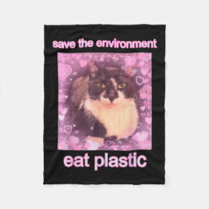 Red het milieu Eet Plastic Funny Schattige Cat Me Fleece Deken