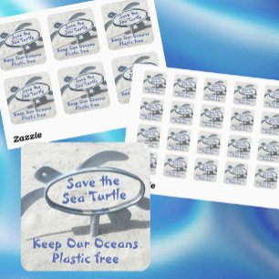 Red het Zee Turtle Earth Day Vierkante Sticker