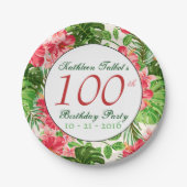Red Hibiscus 100th Birthday Party Paper Bord (Voorkant)