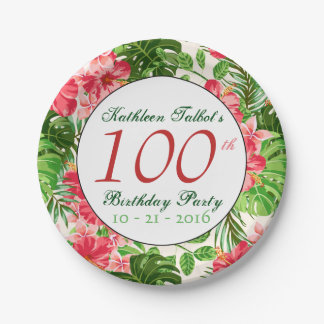 Red Hibiscus 100th Birthday Party Paper Bord
