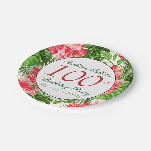 Red Hibiscus 100th Birthday Party Paper Bord (Gekanteld)