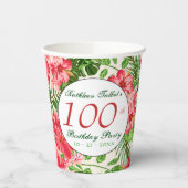 Red Hibiscus 100th Birthday Party Paper Cup Papieren Bekers (Links)