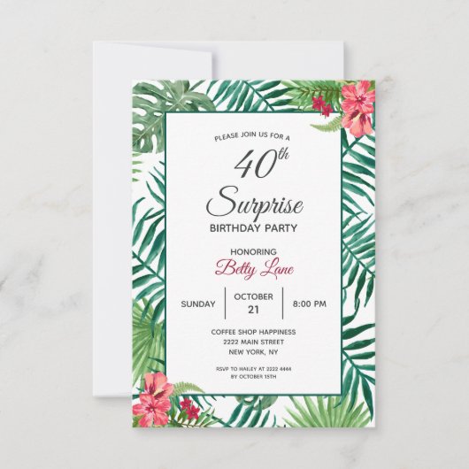 Red Hibiscus 40th Birthday Kaart (Voorkant)