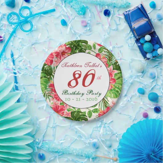 Red Hibiscus 80th Birthday Party Paper Bord (Feest)