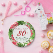 Red Hibiscus 80th Birthday Party Paper Bord (Feest)