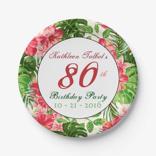 Red Hibiscus 80th Birthday Party Paper Bord (Voorkant)