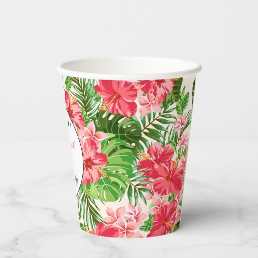 Red Hibiscus 80th Birthday Party Paper Cup Papieren Bekers (Achterkant)