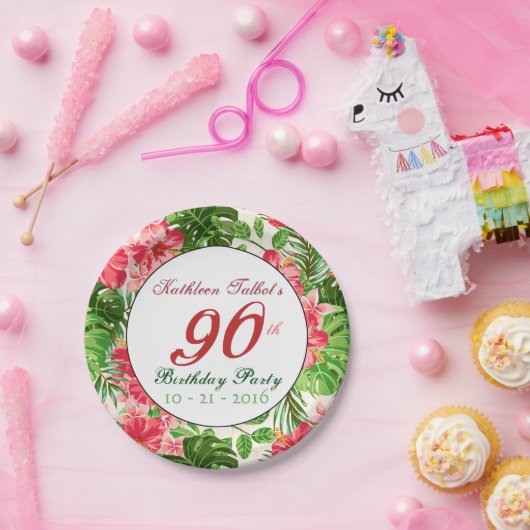 Red Hibiscus 90th Birthday Party Paper Bord (Feest)