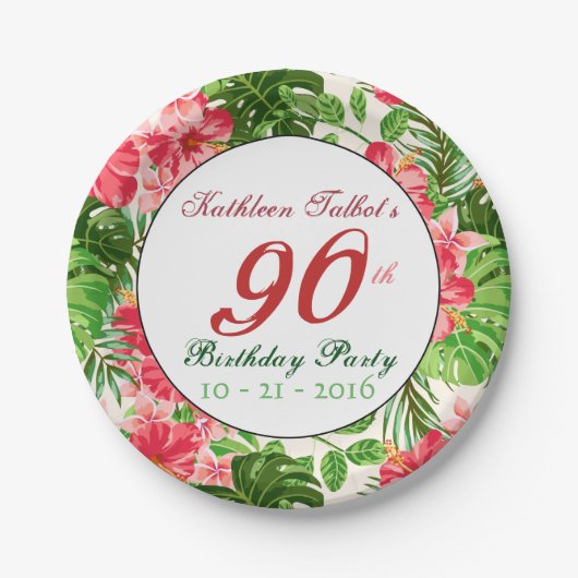 Red Hibiscus 90th Birthday Party Paper Bord (Voorkant)