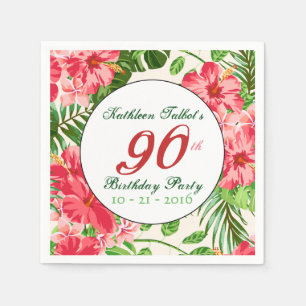 Red Hibiscus 90th Birthday Party Paper Napkin Servetten