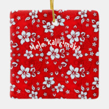 Red Hibiscus Aloha Shirt Square Ornament