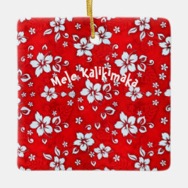 Red Hibiscus Aloha Shirt Square Ornament