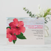 Red Hibiscus Beach Wedding Rehearsal Dinner Kaart (Staand voorkant)