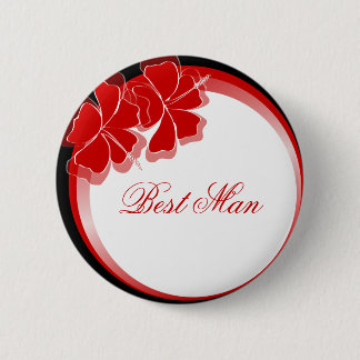 Red Hibiscus Best Man Badge Ronde Button 5,7 Cm