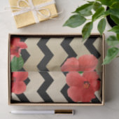 Red Hibiscus bloemen op zwarte en beige Chevron Tissuepapier (Geschenk)