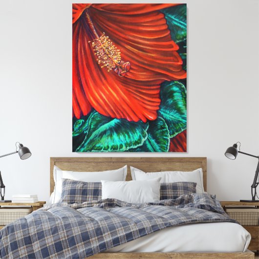 Red Hibiscus - Canvas Afdrukken (Insitu (Slaapkamer))