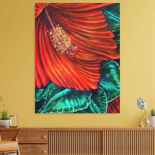 Red Hibiscus - Canvas Afdrukken (Insitu (Woonkamer))