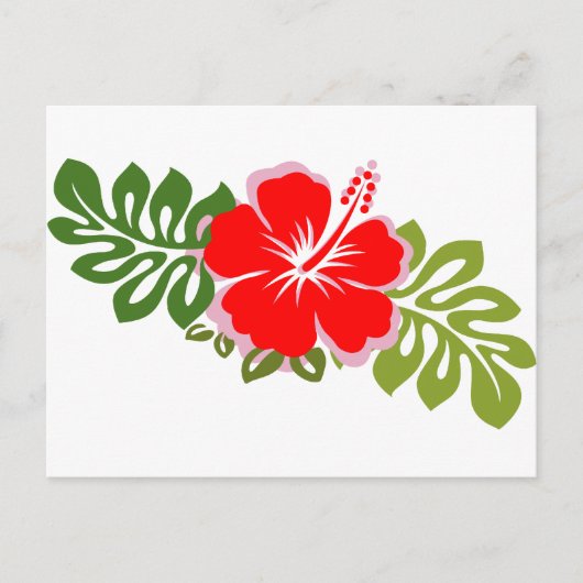 Red Hibiscus en bladeren Briefkaart (Voorkant)