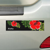 Red Hibiscus en bladeren Bumpersticker (Op auto)